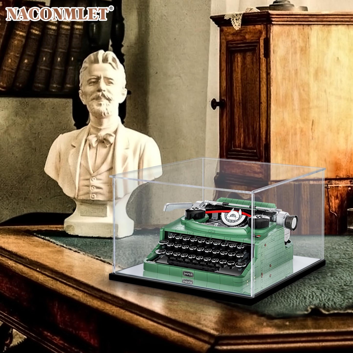 Premium Clear Acrylic Display Case with LED Lights – Dustproof & UV-Protected Showcase for Lego 21327 Typewriter(13.8"x11.8"x7.9"inch)