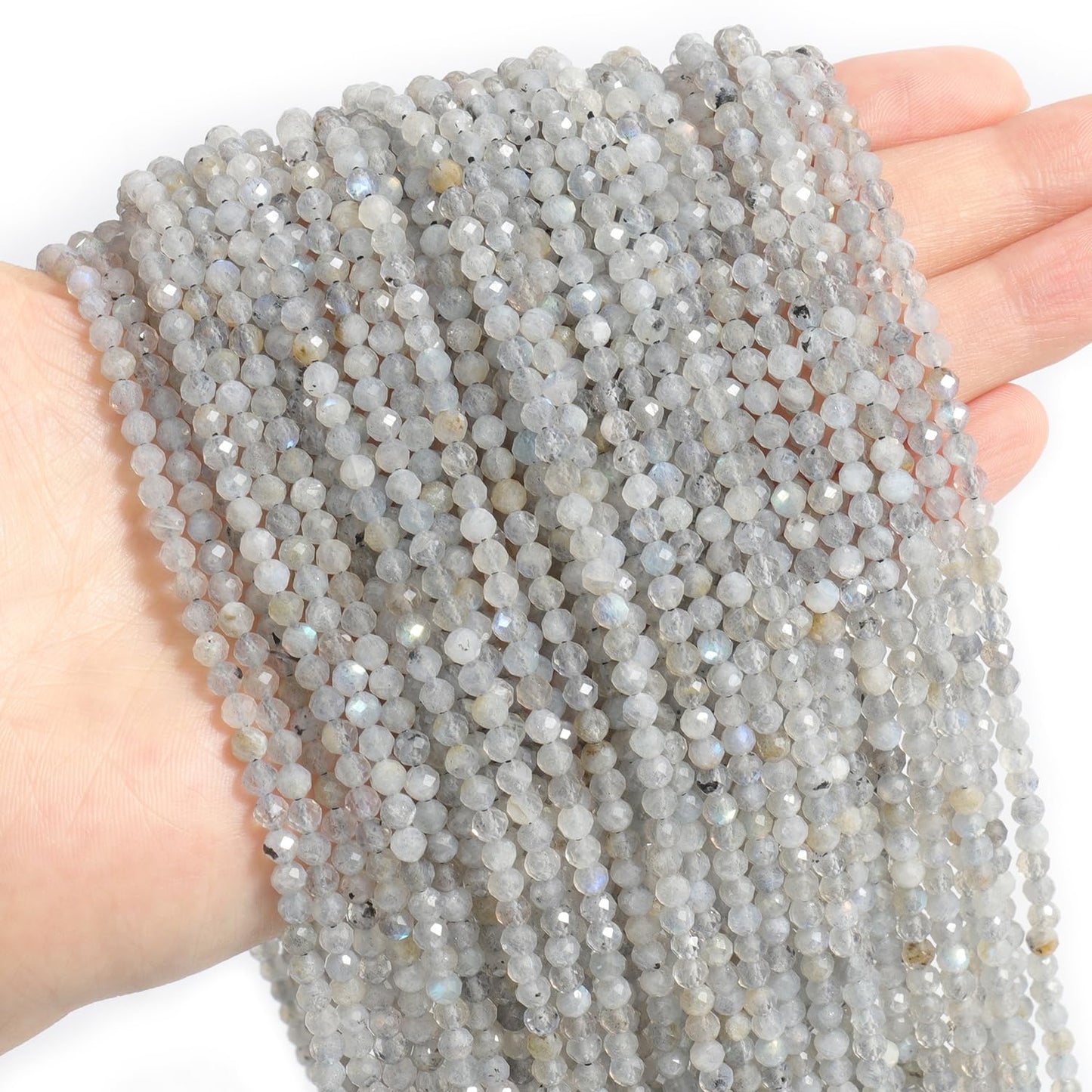 Song Xi 120pcs 3mm Natural Gray Labradorite Gemstone Beads Faceted Round Loose Stone Beads for Jewelry Making