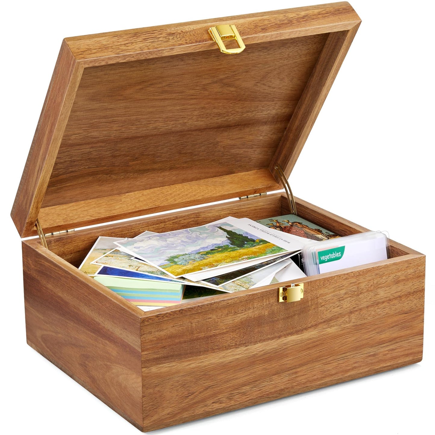 DRASTAR Wooden Keepsake Box, Large Acacia Storage Box with a Hinged Lid, Memory treasure box for Crafts and Photo Storage
