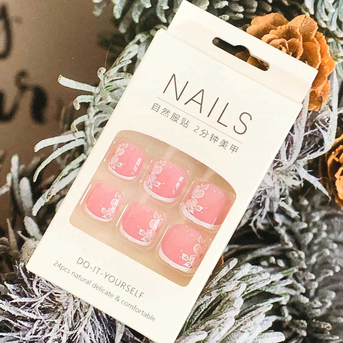 Press-On Acrylic Fake Toenails - Full Cover Reusable False Toenails with Glue Set, Peel & Stick Designs