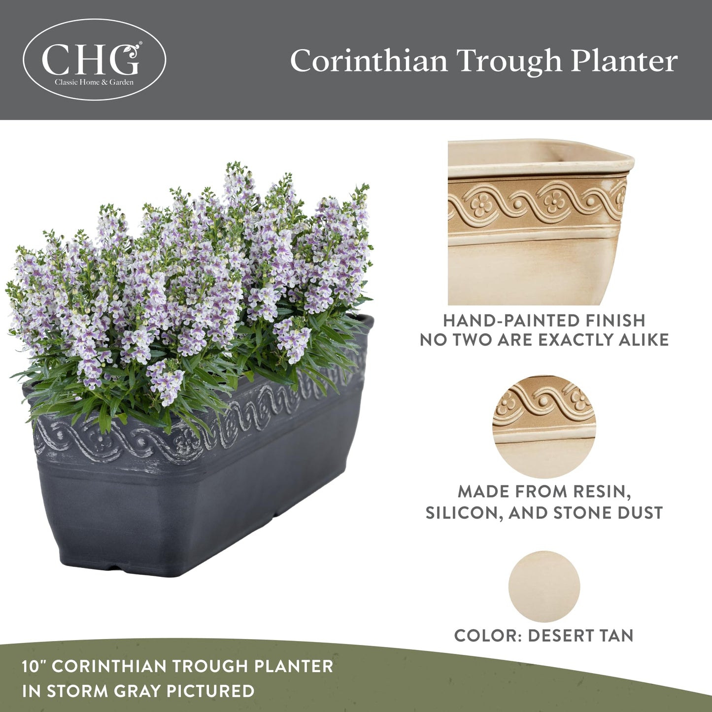 Classic Home and Garden Corinthian Trough Planter 10" Desert Tan