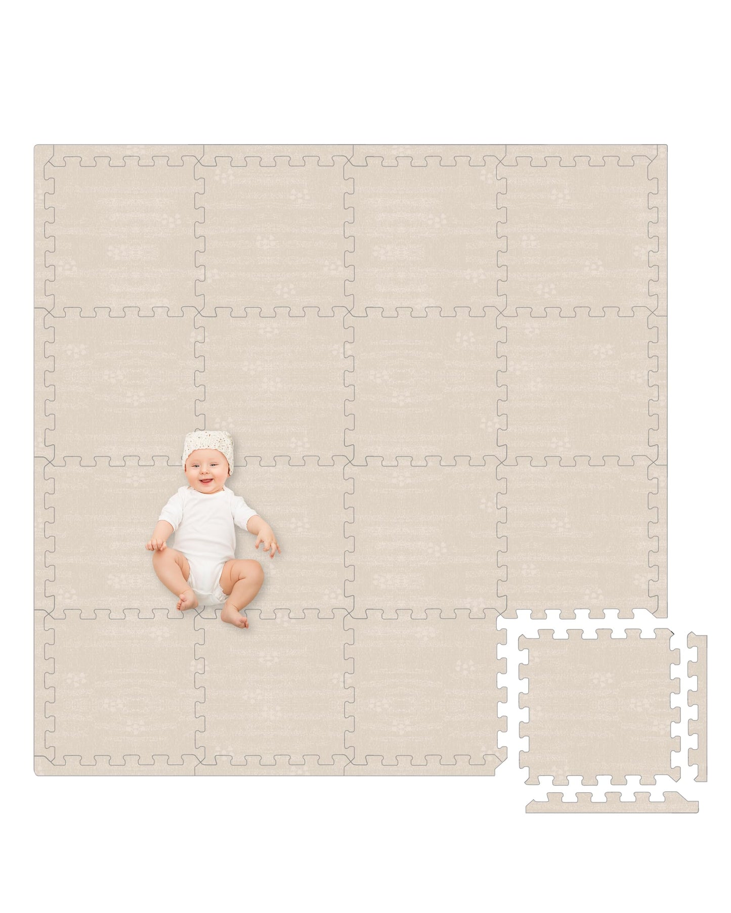 Play Platoon Non-Toxic Large Baby Play Mat for Floor, 9 Tile 72 x 72 inch - Extra-Thick Interlocking Foam Floor Tiles 24 x 24 in Puzzle Mat Pieces with Border, Playmat Rug for Kids - Brushed Cotton