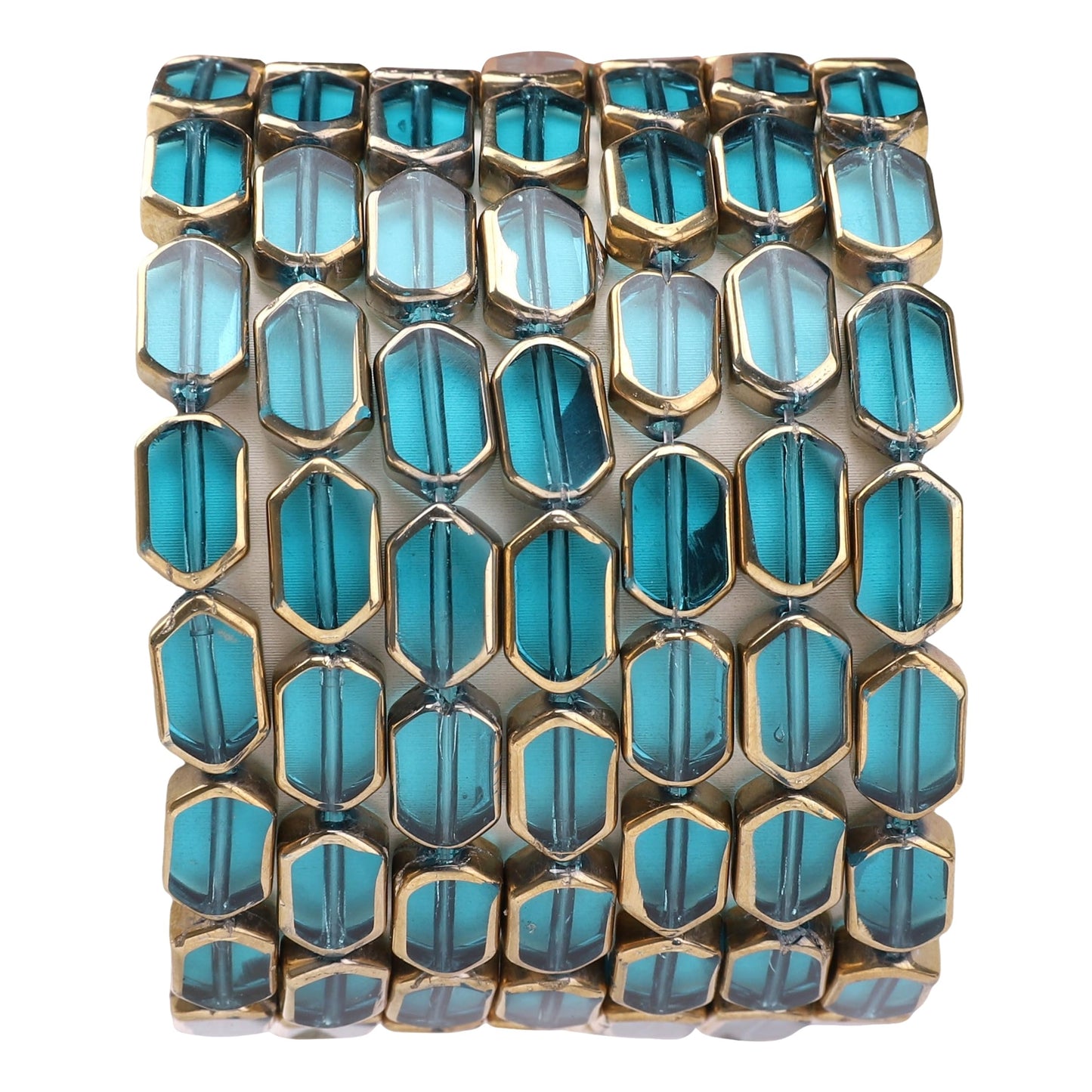 DADIFEN Glass Octagon Beads Lake Blue 6x9mm 28pcs Rectangle Golden Edge Crystal Loose Beads for DIY Craft Jewelry Making