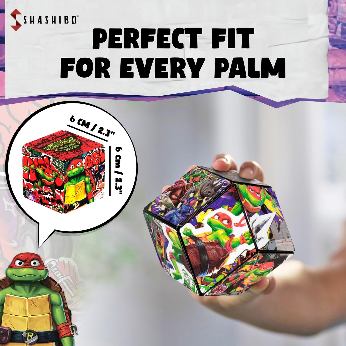 SHASHIBO Teenage Mutant Ninja Turtles Shape Shifting Box - STEM Magnetic Fidget Cube that Transforms Into Over 100 Shapes, Download Fun in Motion Toys Mobile App (Raphael)