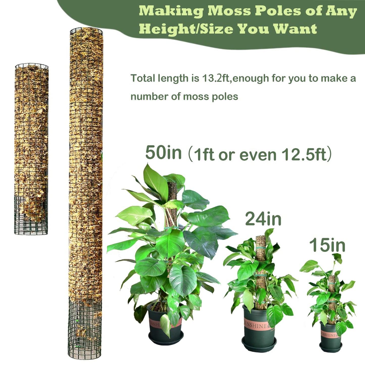 chicarry Moss Pole DIY Kit, 13.2ft Metal Moss Pole for Plants Monstera, 4Pcs 8.3in×3.3ft Steel Moss Pole Mesh with Plier, Cable Ties, Sphagnum Moss Pole (13.2ft Wire Mesh with Plier)
