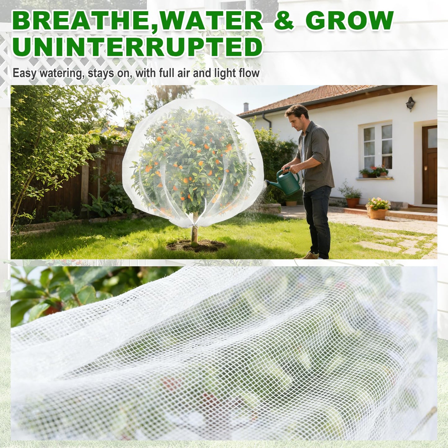 OUTCREATOR® Bird Netting for Garden Protection, 4 Pack Garden Netting Pest Barrier with Zipper and Drawstring, Fruit Tree Netting Mosquito Net Tomato Protective Cover for Blueberry Bushes,2.6 X 3.3 ft