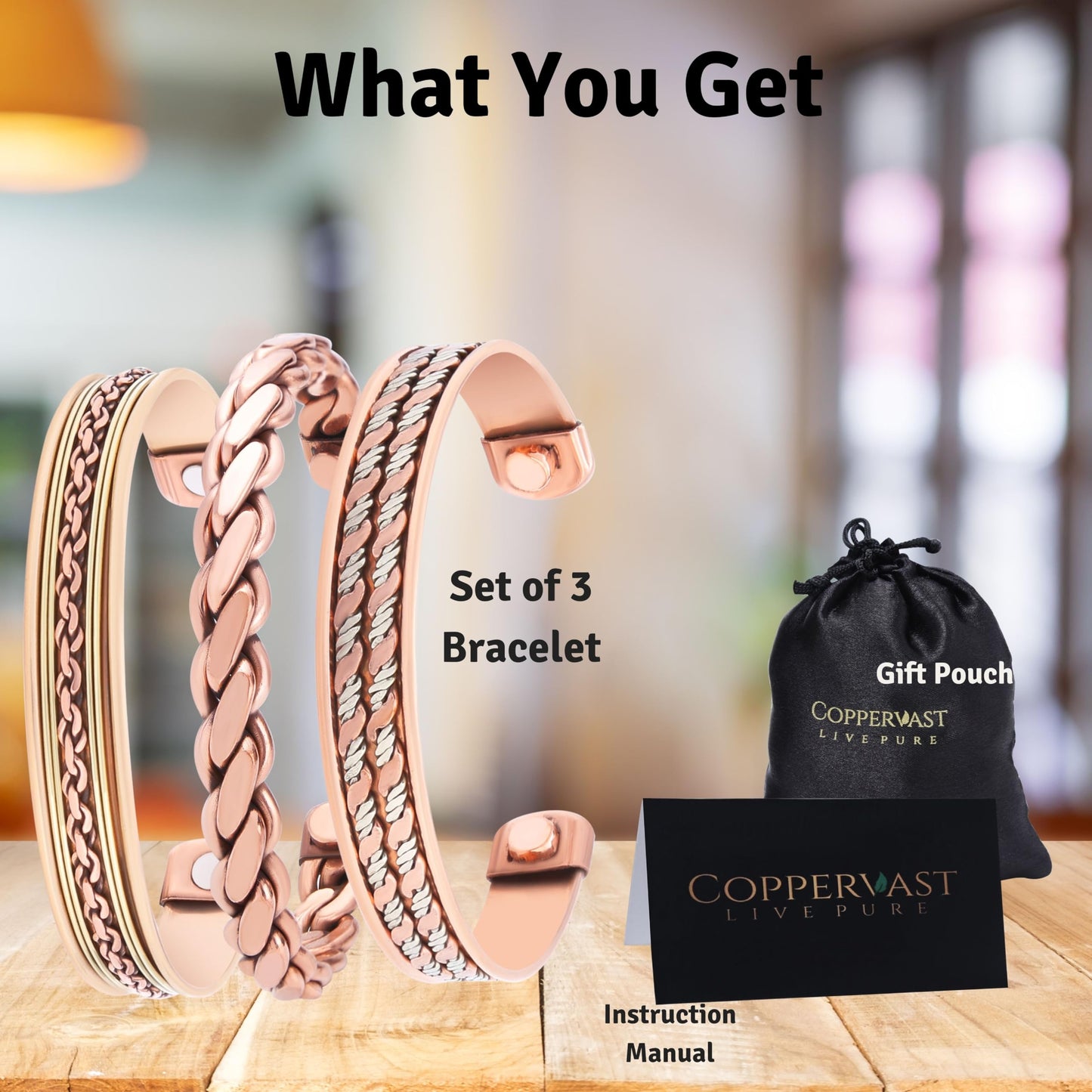 Coppervast Copper Bracelets- for Men and Women| Set of 3 with Gift Box | Gift for Women & Men| Gifts for Mom| Handmade 100% Copper (Inlay)
