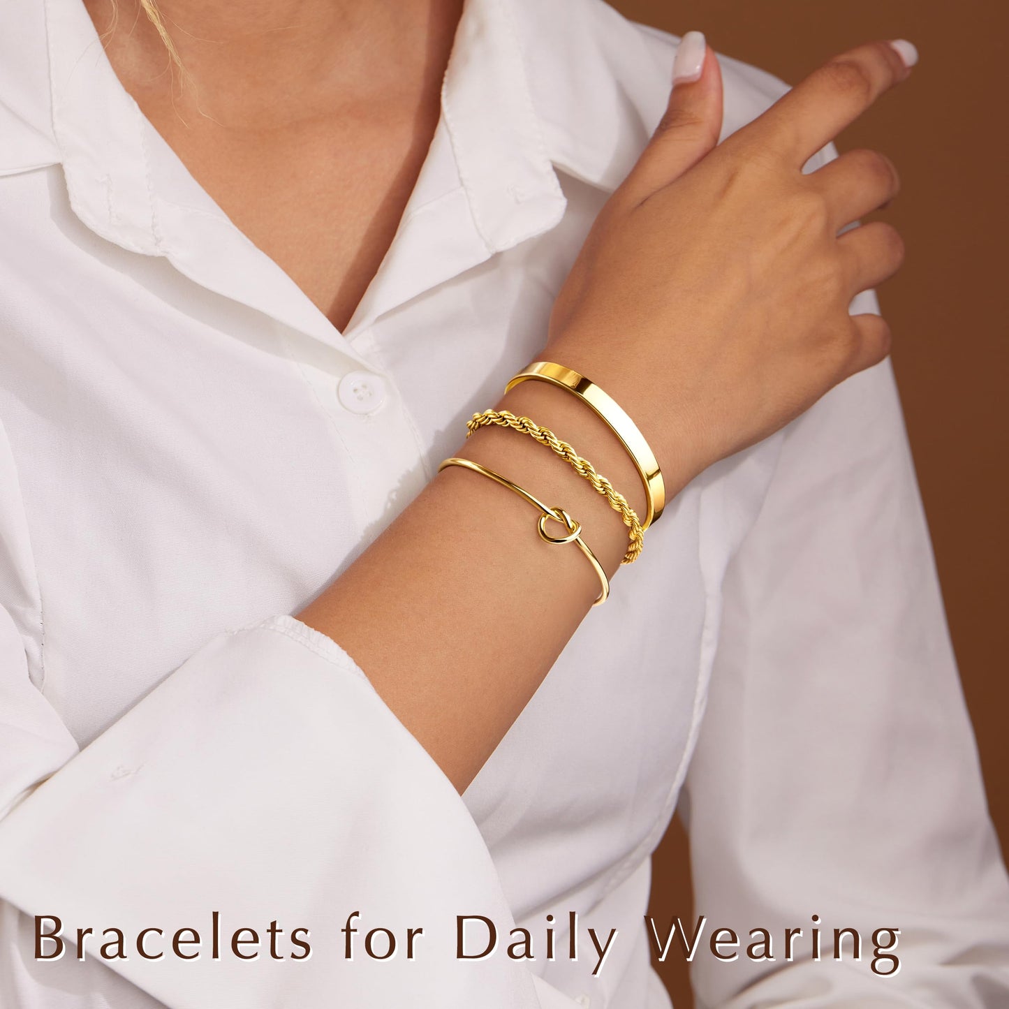 Poxtex Gold Bangle Bracelets Stack for Women, Gold Cuff Link Chain Bracelets, Trendy Waterproof Jewelry Gifts Adjustable