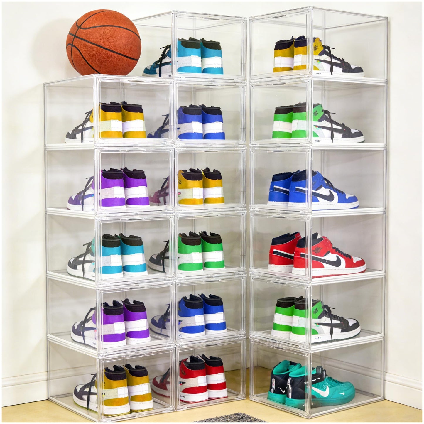 2 Pack Drop Front Shoe Boxes Fit US Size 13, Acrylic Shoe Organizer Clear Stackable Sneaker Sotrage Box for Entryway, Home, Underbed, Multiple Display Cases for Cosmetic, Hats, Figures, Sneakers