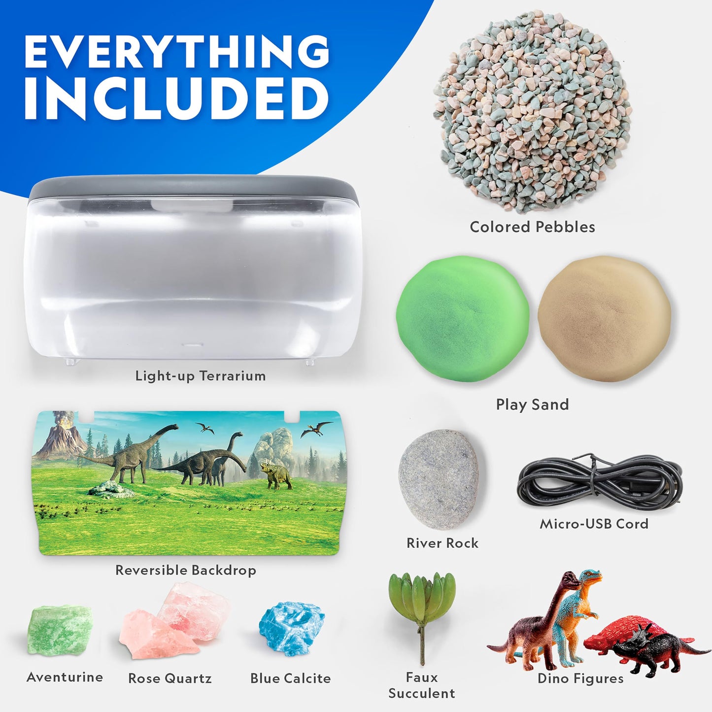 National Geographic Light-Up Dinosaur Terrarium Kit for Kids – Build a Prehistoric Habitat with Play Sand, Real Gemstones & Dino Figures, Science Activity Kit for Boys & Girls