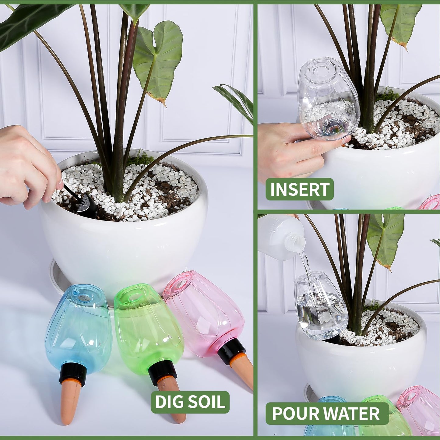 Ansberta 4 Pcs Plant Watering Globes Self Watering Planter Insert Plants Top Fill Water Device Plastic Water Bulbs Slow Release Terracotta for Plants, Multicolor