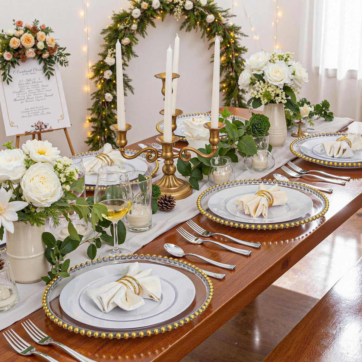 WDF 200pcs White Plastic Plates Disposable - Heavy Duty Plastic Plates for Party - Include 100 x 10" Dinner Plate and 100 x 7" Dessert/Cake Plate - Ideal for Weddings/Parties/Events