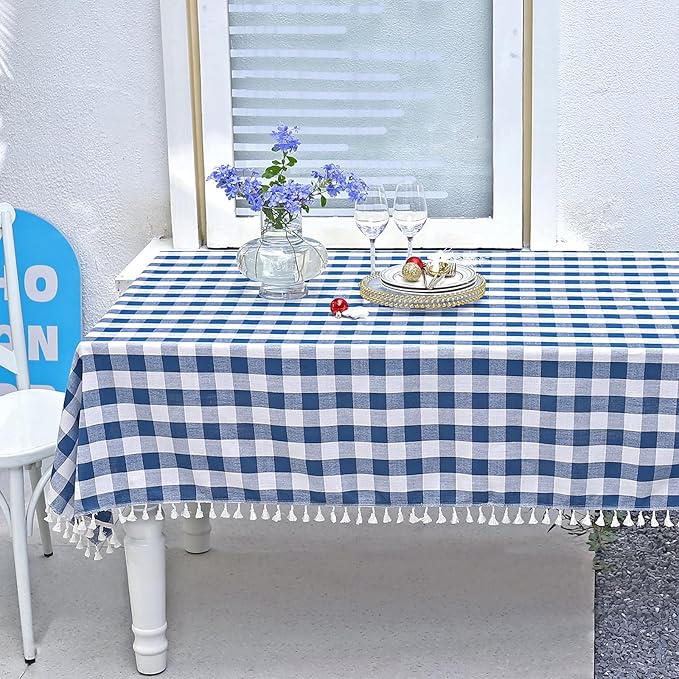 Buffalo Plaid Tablecloth, Gingham Table Cloth for Thanksgiving Christmas Kitchen Restaurant Holiday Indoor Outdoor Picnic（Rectangle/Oblong, 55x120, Navy Blue
