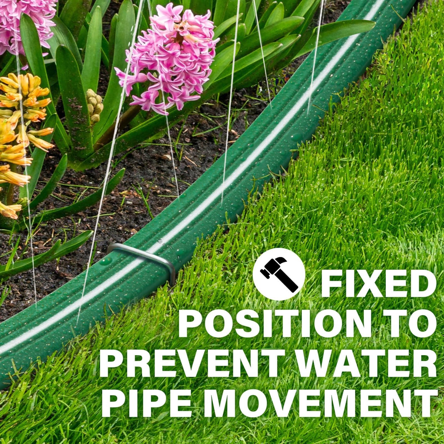 Jin&Bao Sprinkler Hose with Holes 100FT(50FTx2pack), Heavy Duty Garden Watering Hose, High-Efficiency Lawn Sprinkler System with Staples