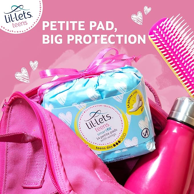 Lil-Lets Teens Day Pads with Wings - 70 Count Period Pads - Thin, Super Absorbent Sanitary Napkins, Soft & Breathable, Fragrance-Free - First Periods, Light to Medium Days