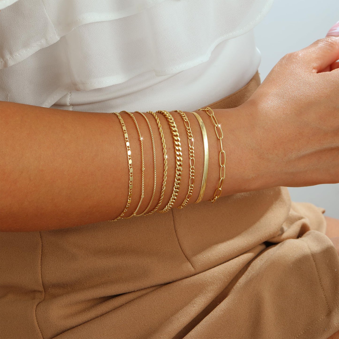 VIROMY Gold Bracelets for Women Waterproof,14K Gold Plated Layered Stackable Bracelet Stack Adjustable Size Jewelry Sets Gifts 8PCS