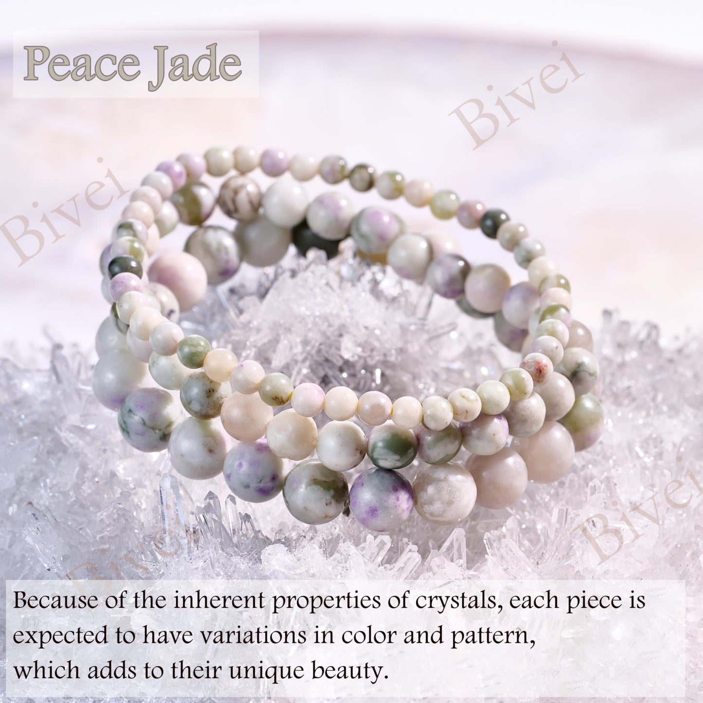 Bivei Peace Jade-Calm Harmony-4mm Beaded Bracelets for Women Handmade Semi Precious Natural Stone Stretch Elastic Jewelry Yoga Protection Gifts