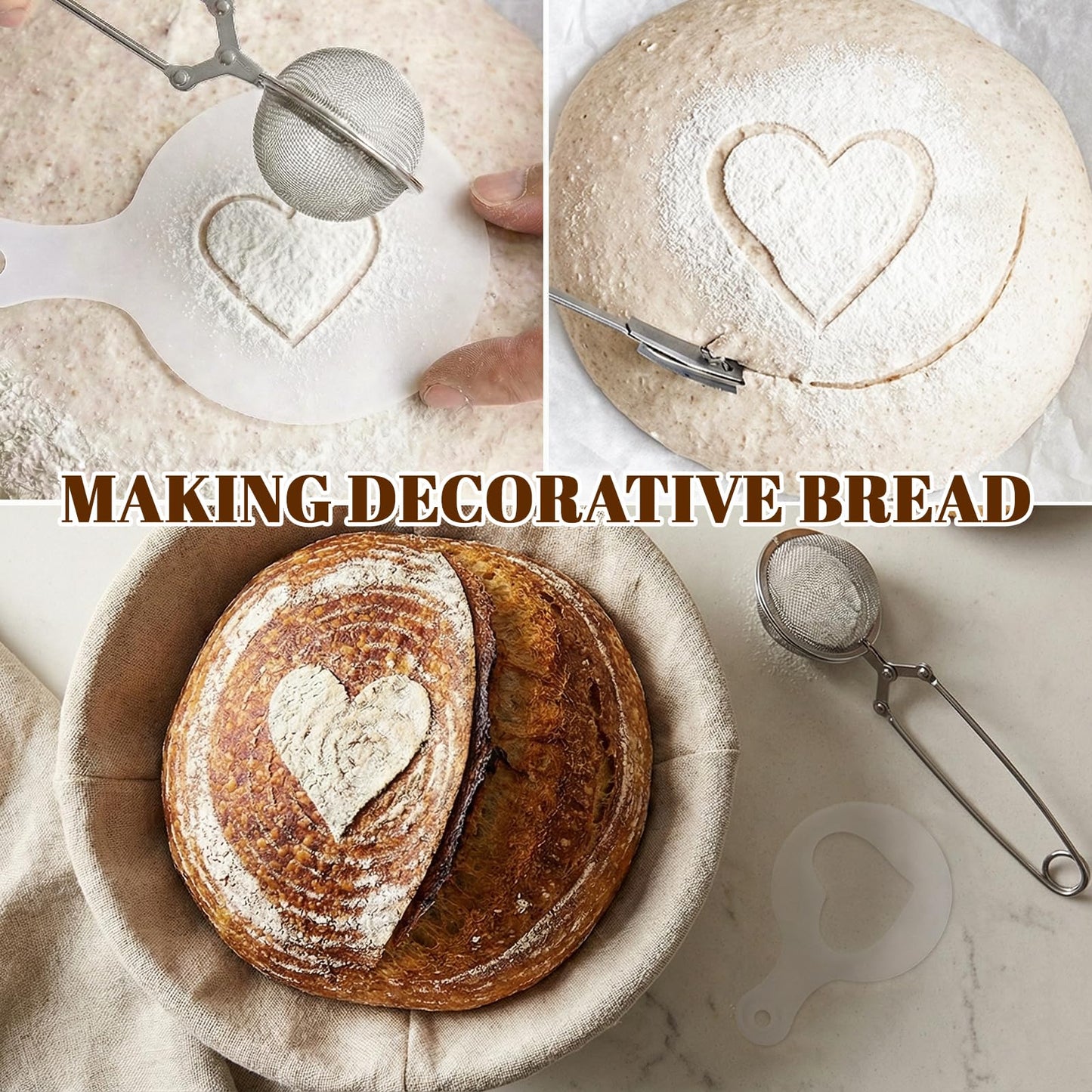 Sourdough Bread Baking Tool Set with Bread Lame & Blades Danish Dough Whisk Bowl Scraper Dough Scraper, Cleaning Brushand Silicone Brush Filter Tennis Ball,Spraying template, Sourdough Starter Kit