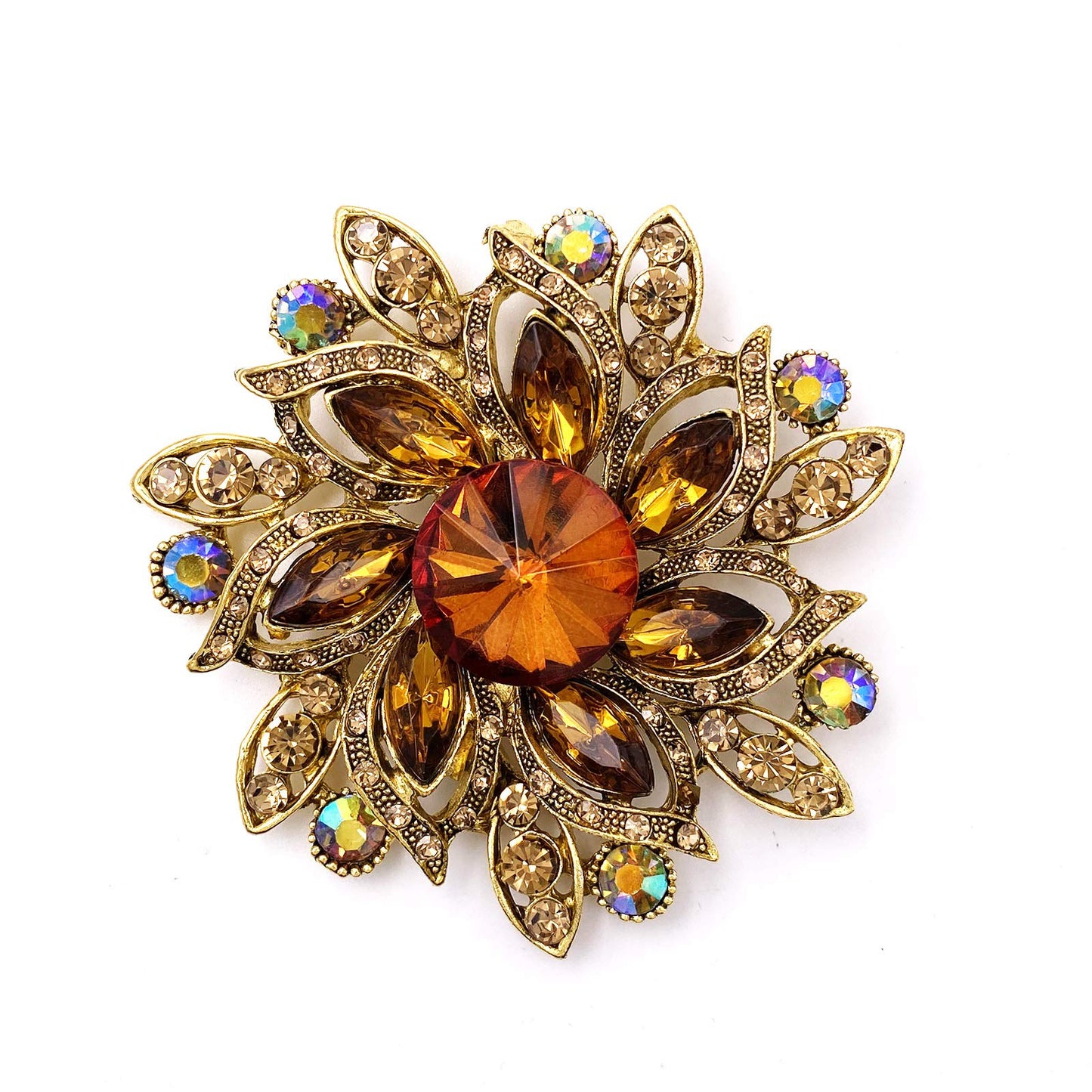 LAXPICOL Vintage Women's Brown Austrian Crystal Elegant Flower Brooch Wedding Broach Pin