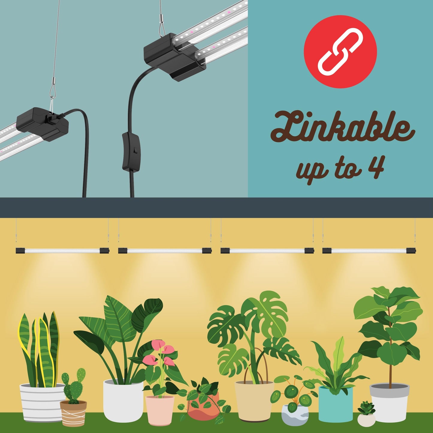 BoostGro 3FT LED Succulent Terrarium Plant Grow Light Linkable Full Spectrum Daylight with Enhanced 660nm Red and 450nm Blue LightTech Indoor Lighting Fixture (3 FT)