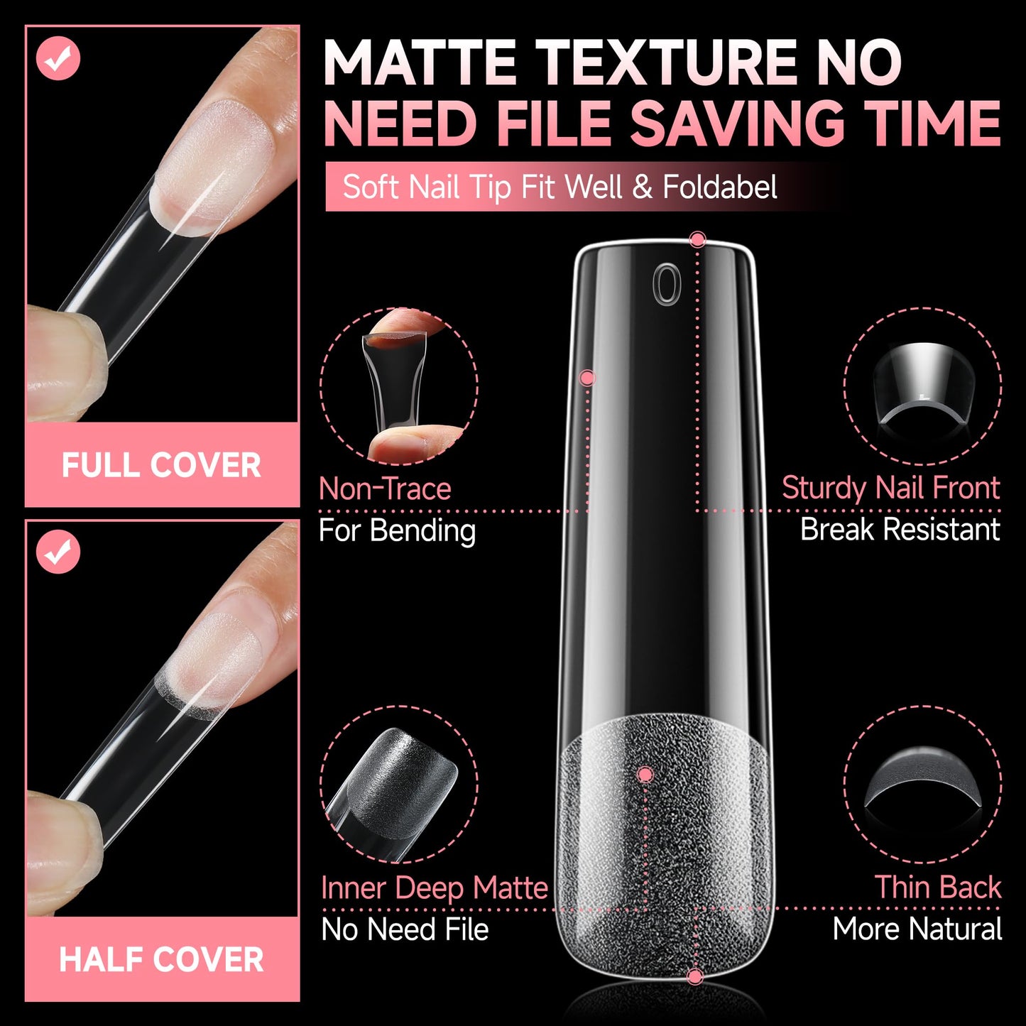UNA GELLA Nail Tips Sqaure Extra Long Tapered Sqaure Nail Tips 504pcs XXL Clear Fake Nails Full Cover Square Gel Tips for Acrylic Nails Tips for Press on Nail Extensions Home DIY Salon 12 Sizes