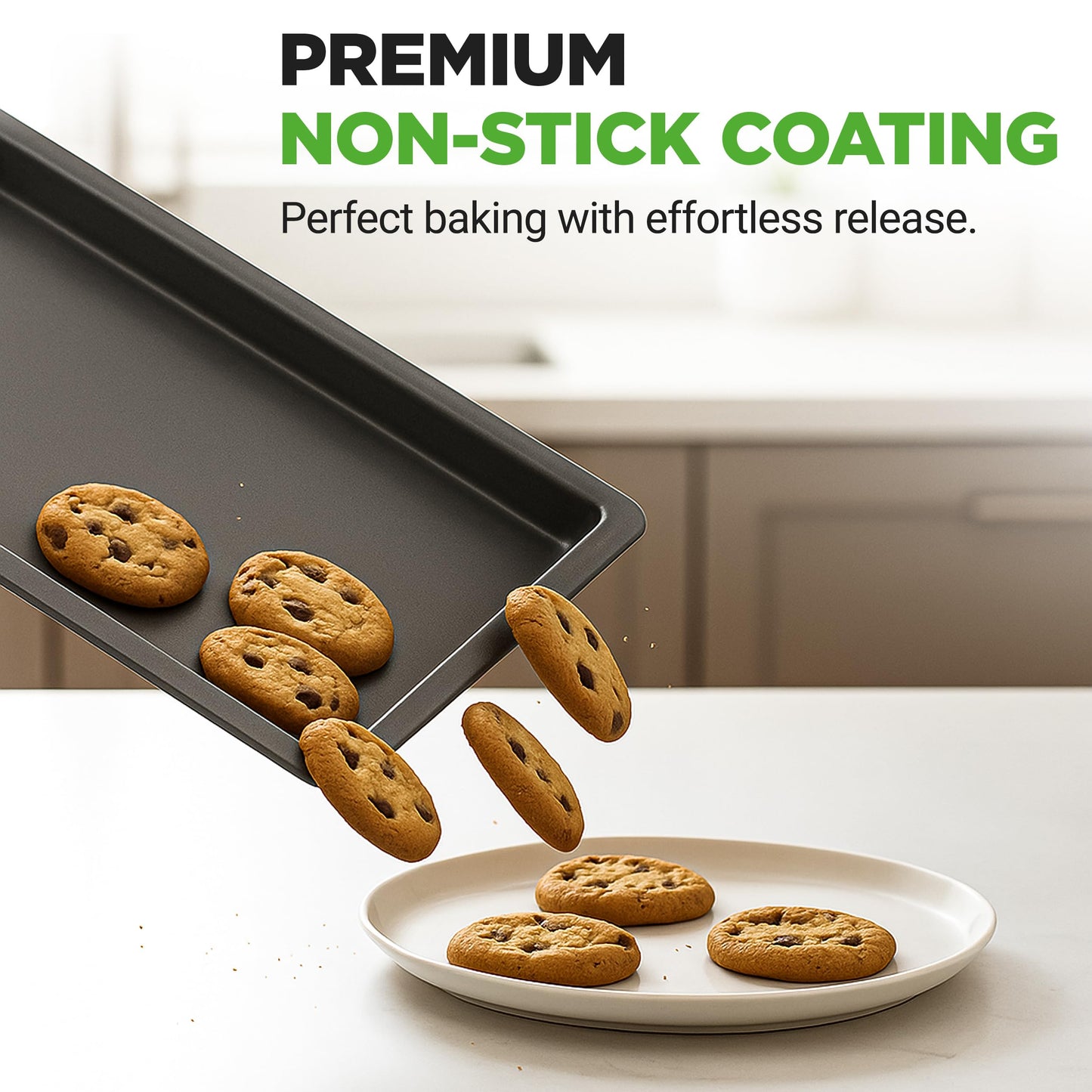 NutriChef 3-Piece Nonstick Baking Sheet Set – Non-Toxic Cookie Sheets for Everyday Baking – Small, Medium & Large Oven Safe Bakeware Trays – Warp-Resistant, Easy to Clean & Dishwasher Safe
