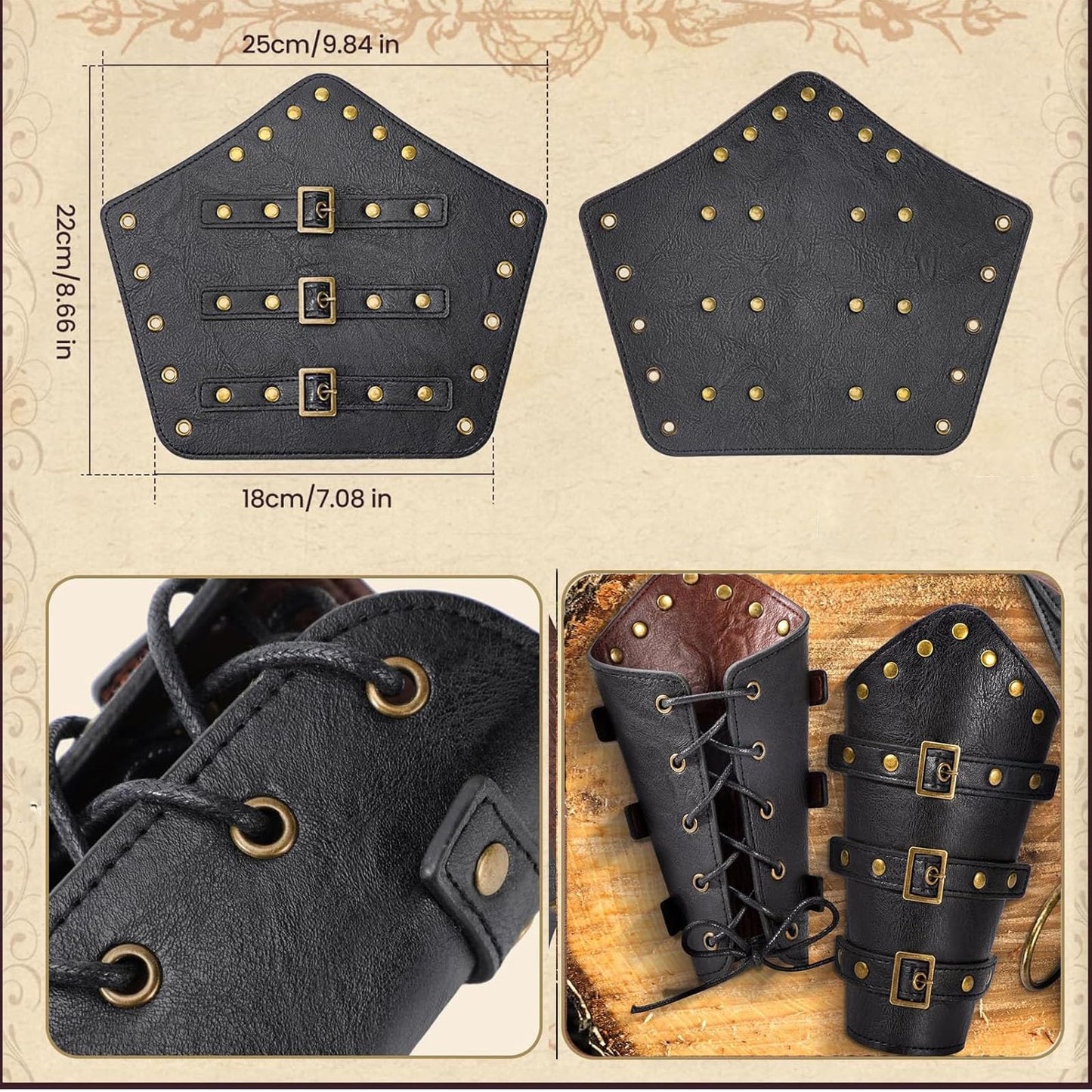 SUMGOGO 8 Pcs Renaissance Womens Costume Medieval Hooded Robe Belt Pouch Arm Bracers Hook Potion Bottole DIY Festival Accessory (Green-Black, M)