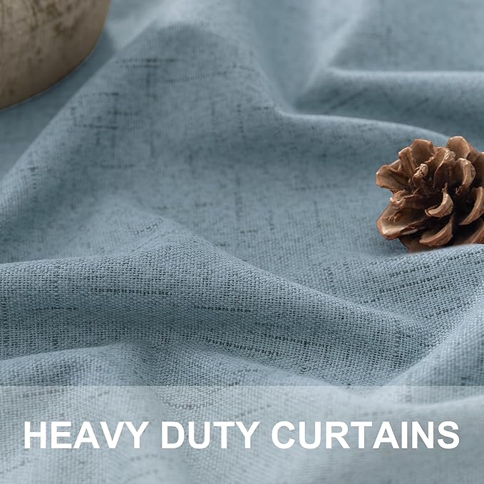 Dusty Blue Blackout Curtains for Living Room 84 Inch Length 2 Panel Farmhouse Linen Textured Thermal Darkening Blocking Light Blue Curtain Drapes for Bedroom Grayish Blue Grey 52x84 Long Back Tab