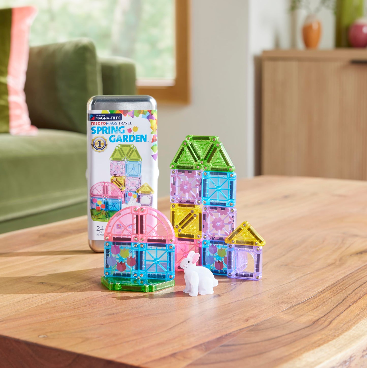 Magna-Tiles microMAGS 24-Piece Spring Garden Travel Set, The Original Magnetic Building Brand