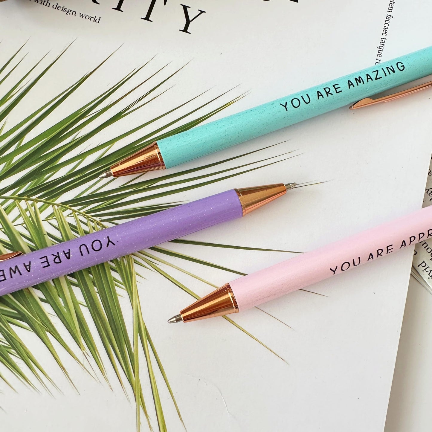 Jxueych Inspirational Metal Pens for Women (3-Pack) - Empowering Quotes: 'AWESOME/AMAZING/APPRECIATED' with Gift Box & Card - Gifts for Nurses, Teachers, Coworkers & Farewells