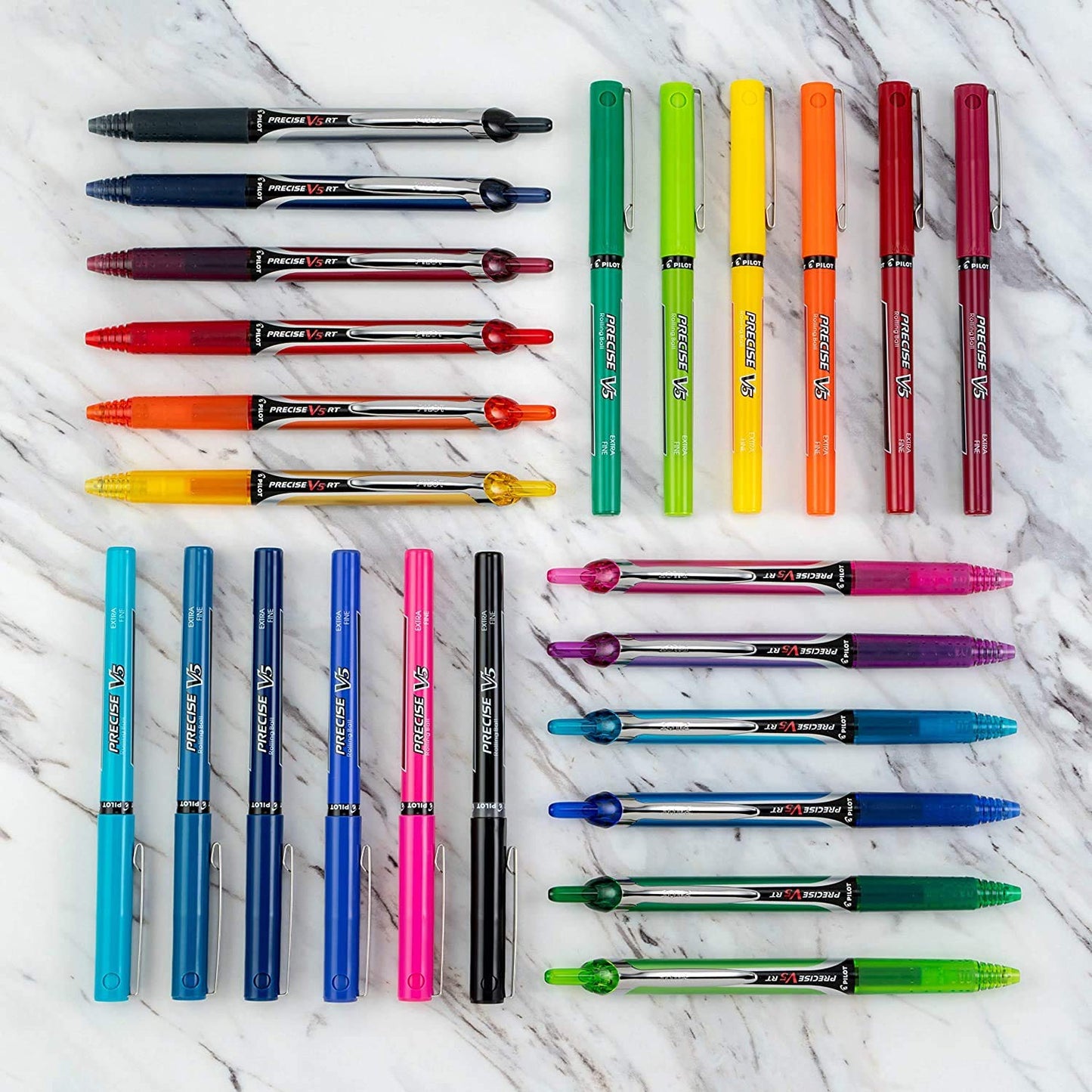 PILOT Precise V5 Rolling Ball Pen Extra Fine Point 0.5mm, 5 Black and 5 Blue Liquid Ink Rollerball Pens. pack of 10