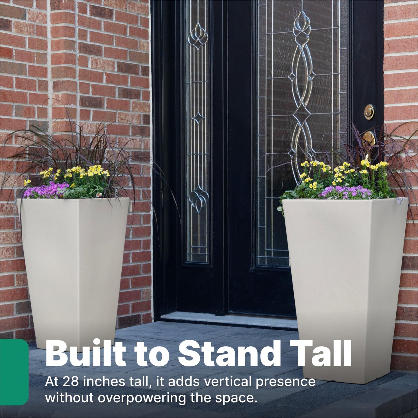 Step2 Tremont Tall Square Tapered Planter, 28", Indoor/Outdoor Plants, Efficient Drainage, Durable Resin, Concrete