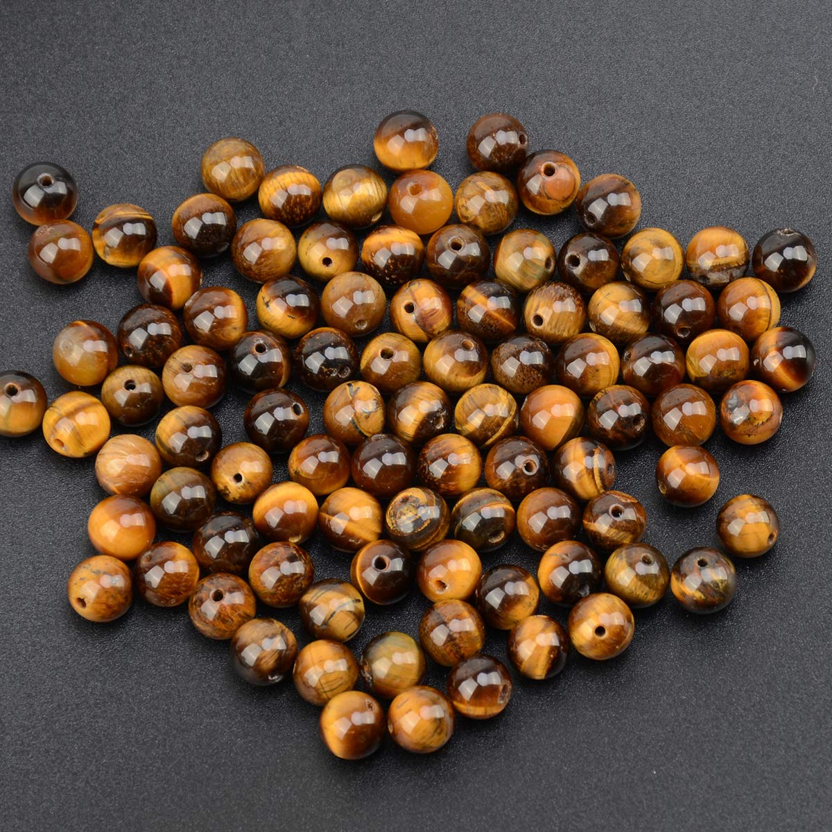 LPBeads 100PCS 8mm Natural Yellow Tiger Eye Beads Gemstone Round Loose Beads for Jewelry Making with Crystal Stretch Cord