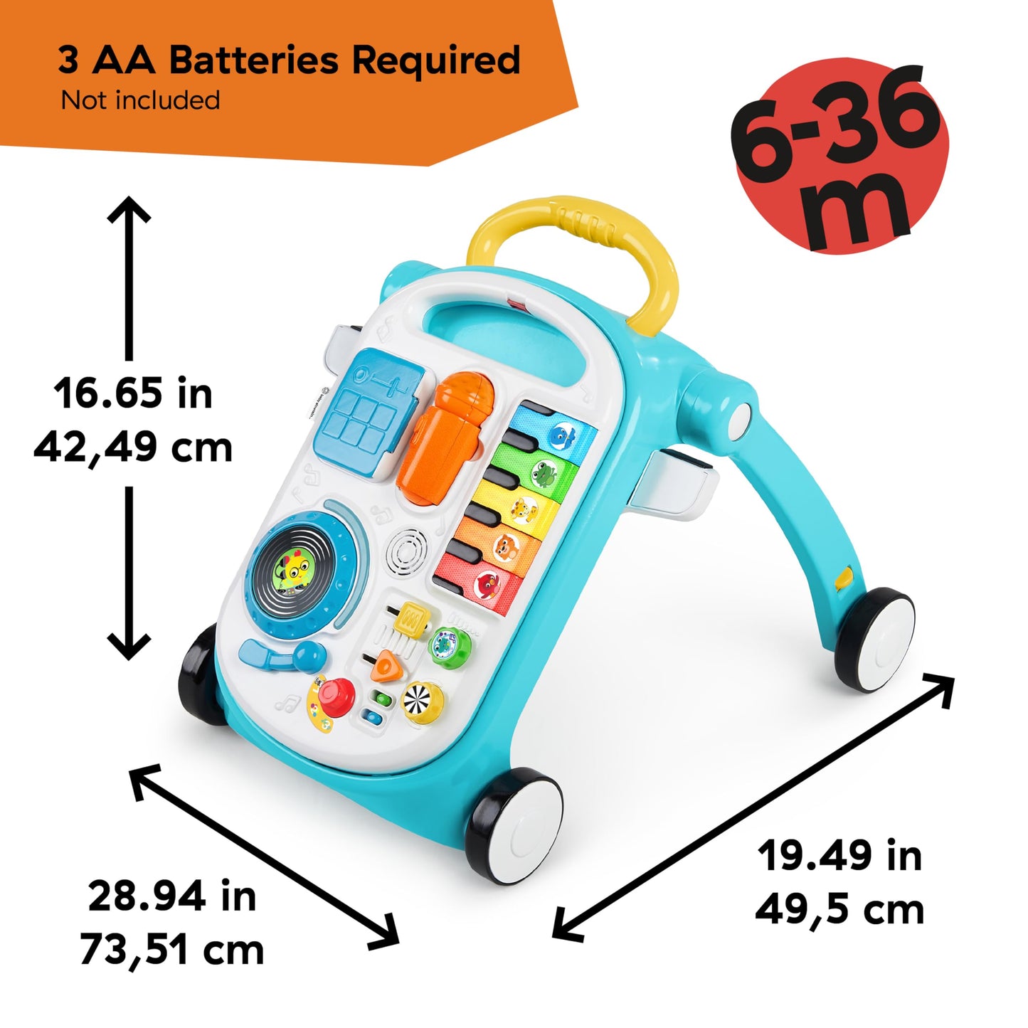 Baby Einstein Musical Mix ‘N Roll 4-in-1 Push Walker, Activity Center, Toddler Table & Floor Toy, 100+ Songs & Phrases, DJ Station with Piano