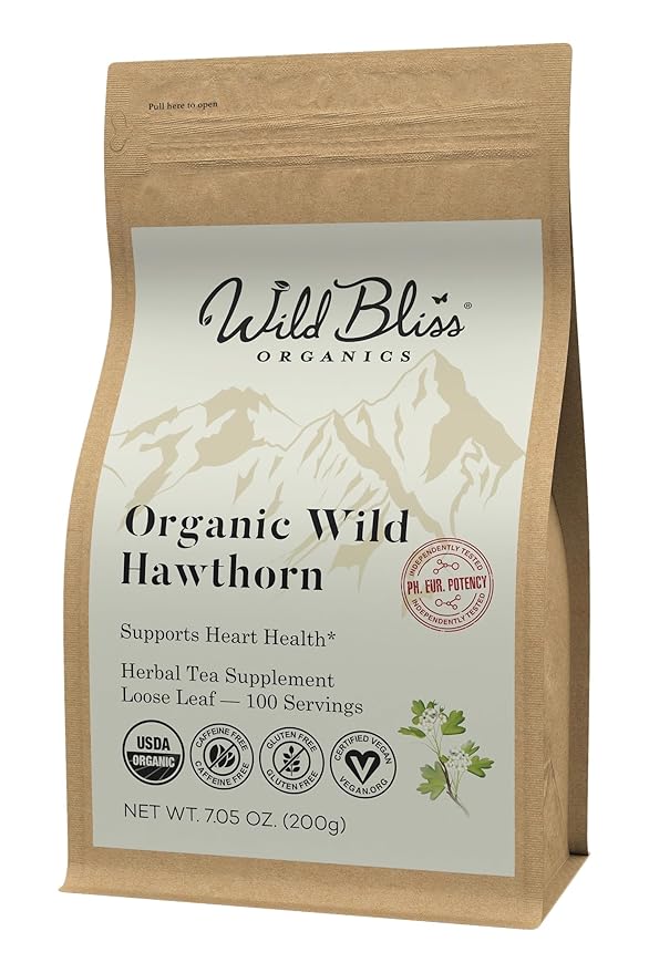 Organic Hawthorn Tea - Caffeine Free Loose Leaf and Flower Herbal Tea - Pharmacopoeia Potency - 100 Servings