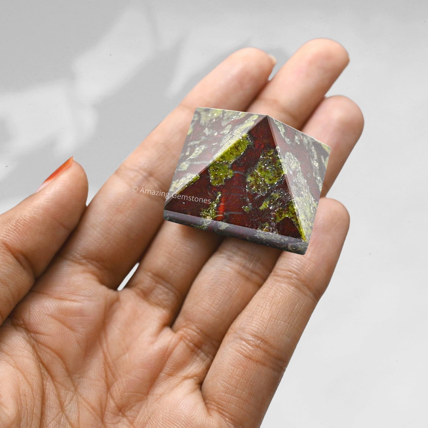 Amazing Gemstone Dragon Bloodstone Pyramid Crystal Healing Stones - 1" Great Pyramid Figurine of Natural Stone Pyramid for Meditation, Reiki, Chakra Balancing and Crystal Pyramids Grid