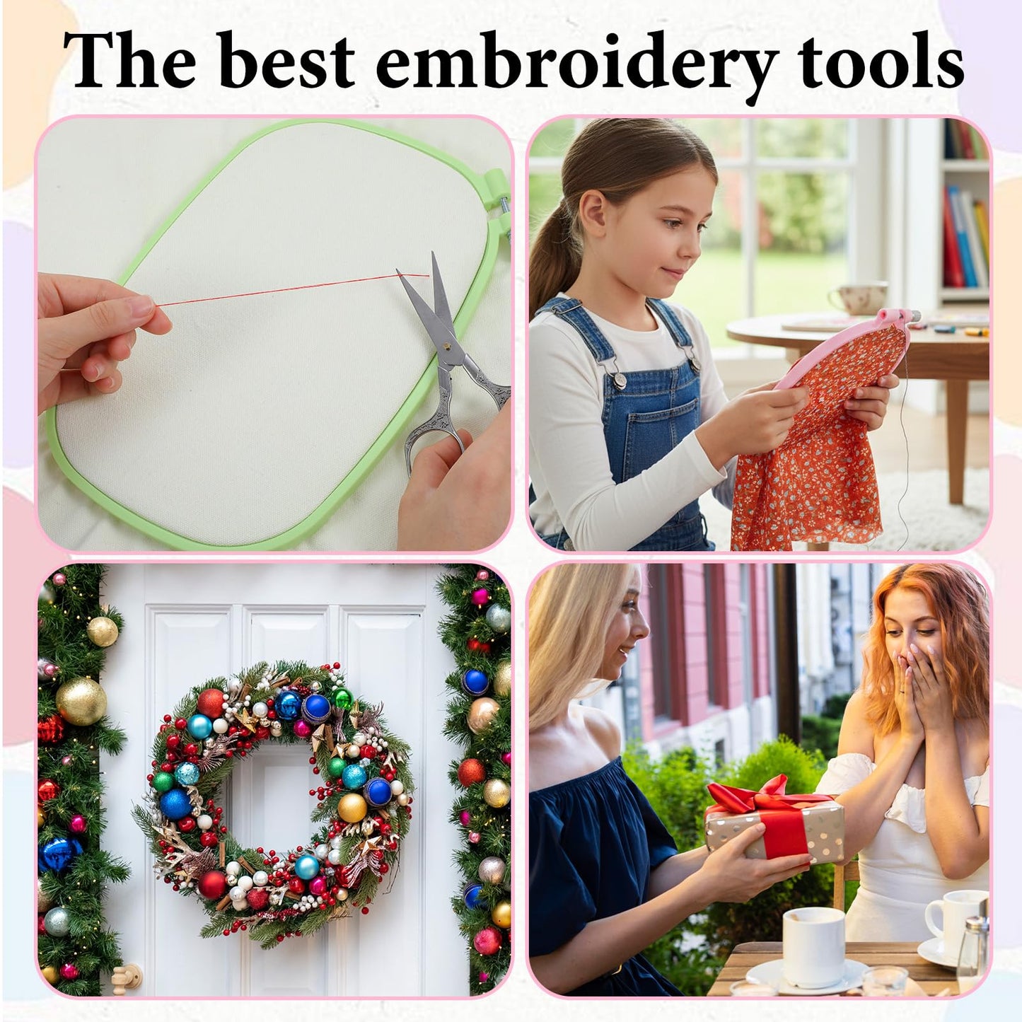 3 Pcs 3 Size Square Embroidery Hoops, Cross Stitch Hoop, ABS Plastic Hoops, Rectangular Cross Stitch Embroidery Frame DIY Sewing Tool for Quilting Silk-Painting, 3.5 × 5, 5 × 7.8, 7 x 10 in (3 Color)