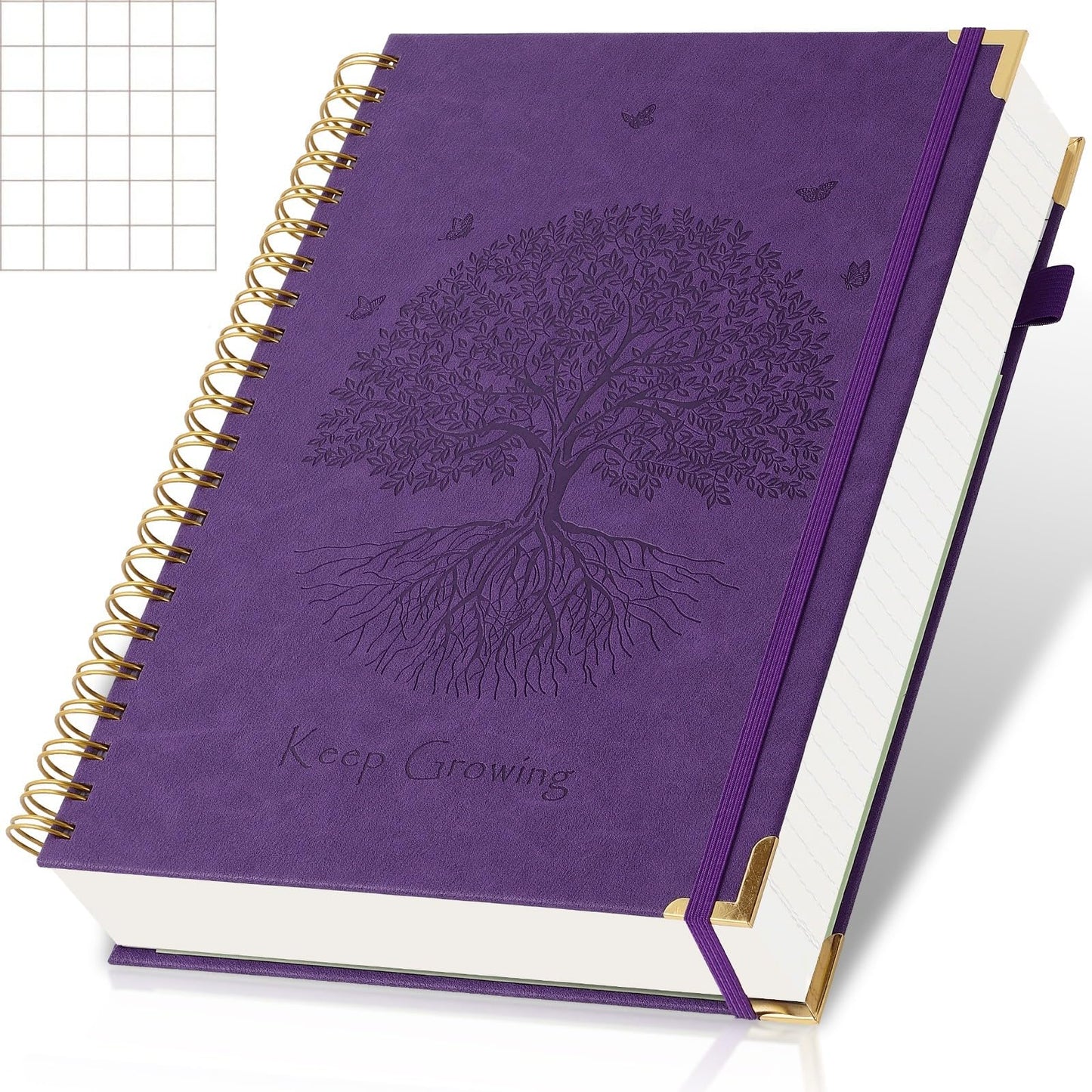 Graph Paper Notebook, 8.5” x 11” Graphing Notebook, 300 Pages, Large Hardcover Grid Notebook Journal, Graph Paper Spiral Notebook with Thick Paper, Pockets for School and Office Supplies, Purple