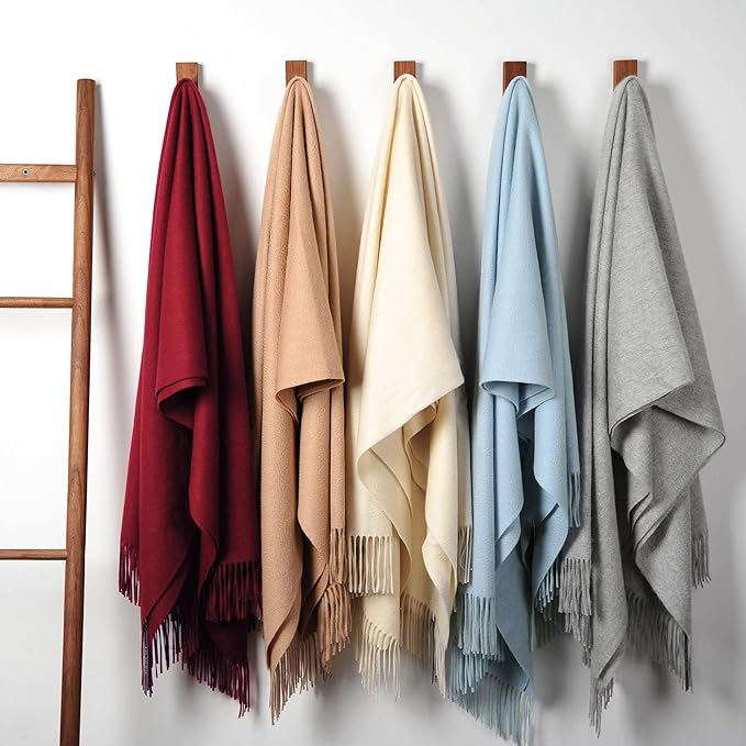 EP Mode 100% Pure Cashmere Throw Blanket for Sofa, Classic Design with Gift Box (Whisper White)