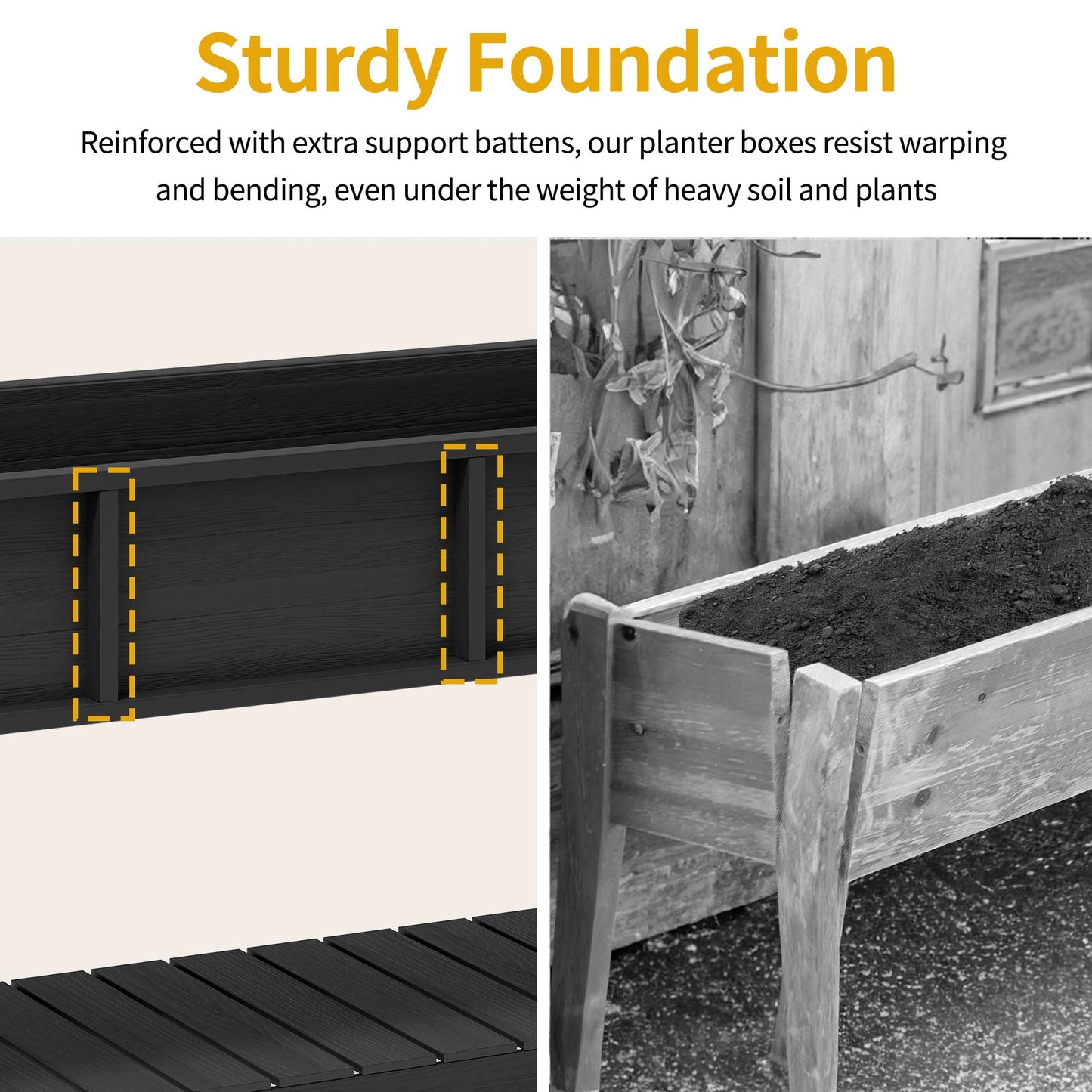 DWVO 47x18x31in Raised Garden Bed Outdoor HDPE with Legs and Lockable Wheels, Weather-Resistant Poly-Wood Elevated Planter Box, Double Tier Planters for Backyard Patio Balcony, Black