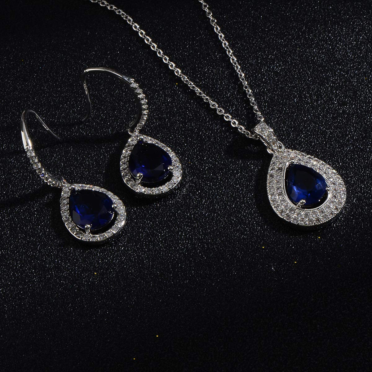 pear shape jewelry set sapphire blue