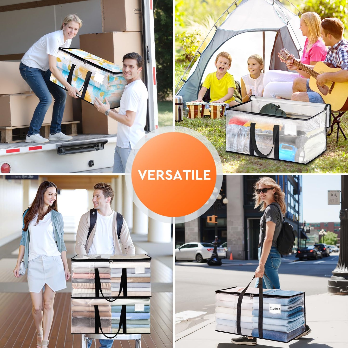 HomeHacks Clear Moving Bags Heavy Duty 2 Pack, Storage Bags with Zipper, Extra Thick Handles & Waterproof Packing Boxes for Moving, Camping, Home Organization 93L/24Gal (28.7"x14.2"x14")