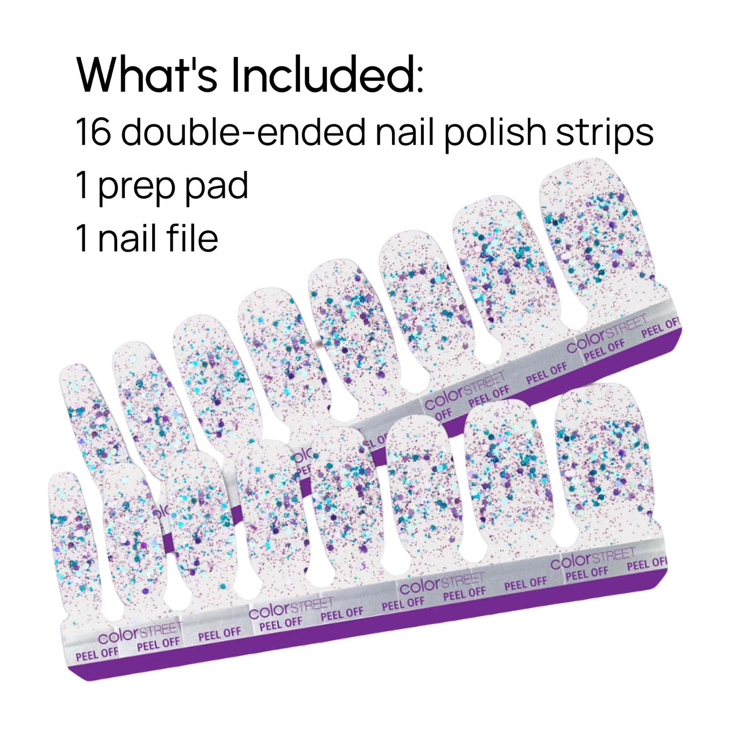 Color Street Curtain Call Nail Strips - Blue & Purple Glitter Dip on Clear Base -Wear Alone or Layer -Glitter Finish -16 Double-Ended Nail Polish Strips