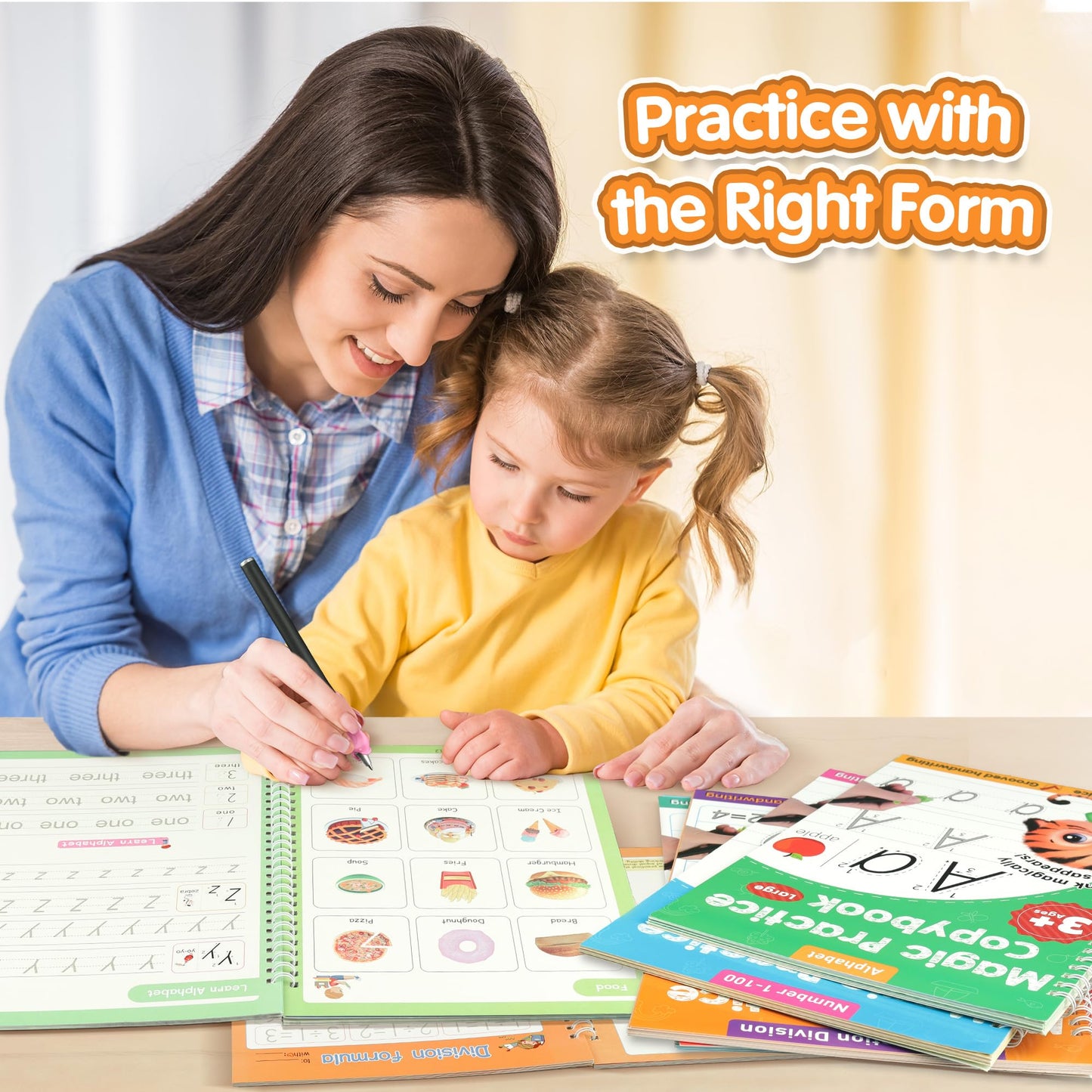 Helsort Large Magic Grooved Practice Copybook for Kids, Reusable Grooved Handwriting Workbook, Learn to Write Number Letter Tracing for Kids Ages 3-8 Kindergarten Preschool Calligraphy 10.2×7.3"