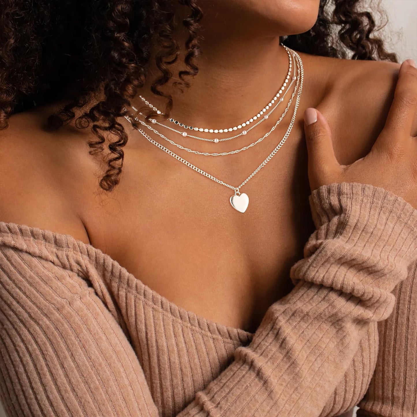 MFRYK Gold Necklaces Stack For Women,14K Gold Plated Simple Layered Choker Necklaces,Stackable Multilayer Gold Small Square Pendant Box Paperclip Chain Layered Necklaces Set Jewelry Gift for Women