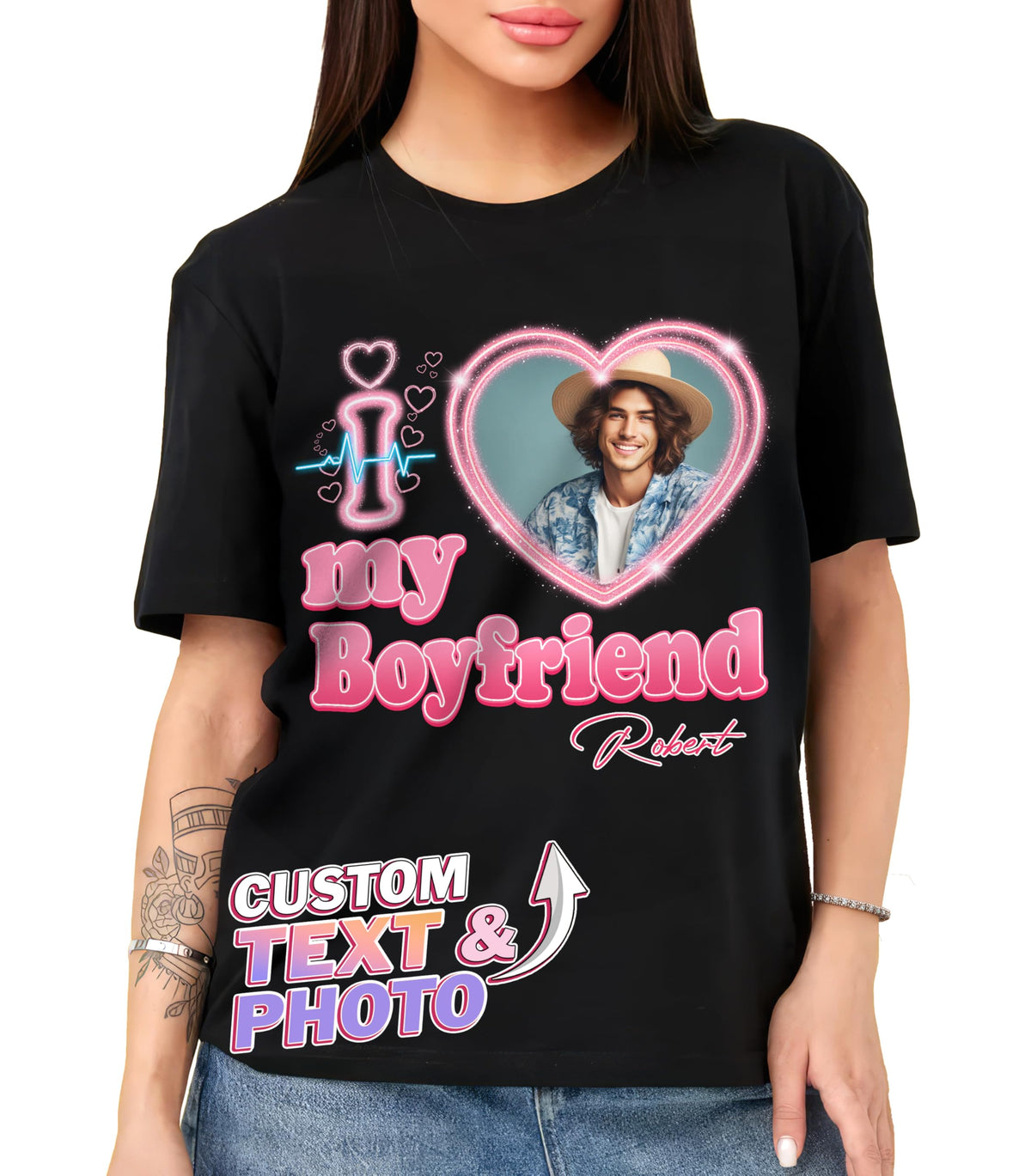 Tehg & Tuhg Custom T Shirt with Photo & Text, Custom Shirts Design Your Own, Vintage Personalized Tees for Men & Women, Funny Gift for Boyfriend Girlfriend on Anniversary Birthday