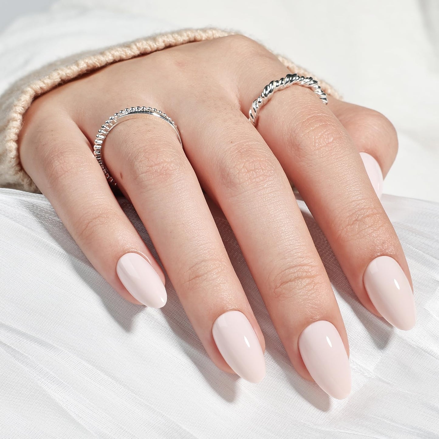 White Press On Nails, Short Almond Press On Nails, Milky White Reusable Fake Nails with Glue for Women, 32pcs in 16 Sizes | Salon Quality