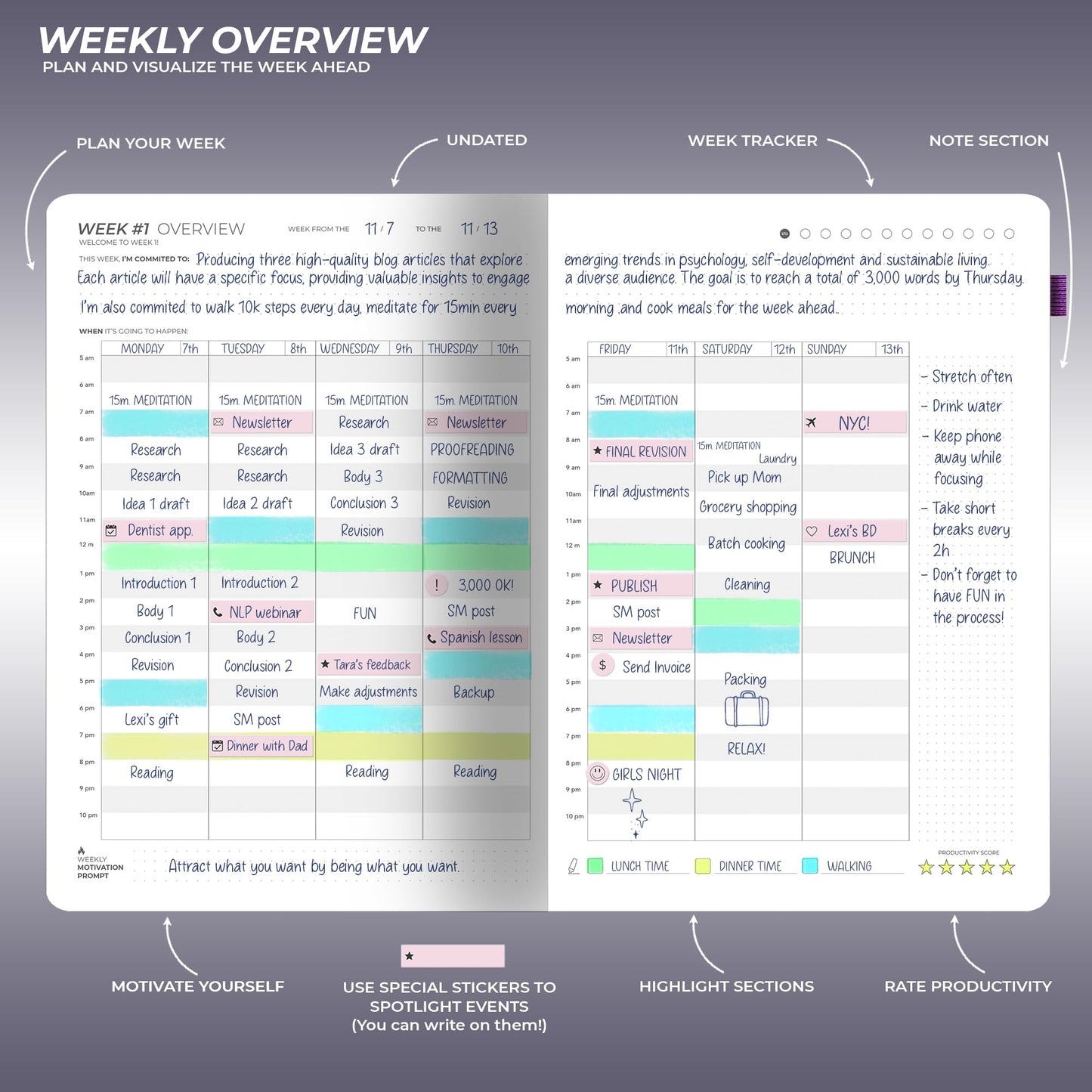 12 Week Focus Planner – High Performance Productivity Planner & Goal Planner | Undated Weekly and Daily Planning System with Habit Tracker | 7x10 Hardcover Project Planner