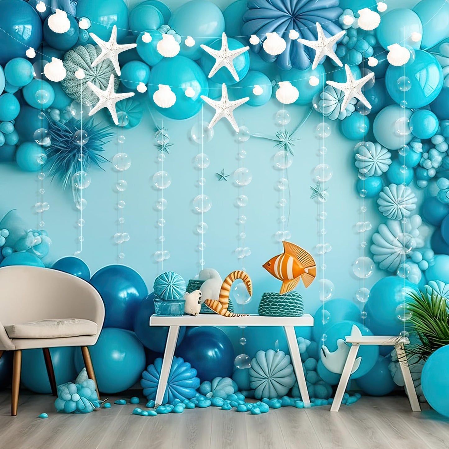 Under The Sea Party Decorations Bubble Seashell starfish Garlands Mermaid Banner Beach Ocean Cutouts Hanging Garland Streamers for Kid Birthday Bachelorette Baby Shower Coastal Nautical Party Supplies