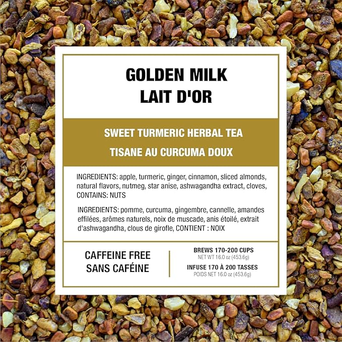 Tiesta Tea - Golden Milk, Loose Leaf, Sweet Turmeric Herbal Tea, Premium Non-Caffeinated Herbal Blend, Make Hot or Iced, Brews Up to 200 Cups, 16 oz Resealable Bulk Pouch